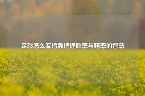 足彩怎么看指数把握胜率与赔率的智慧